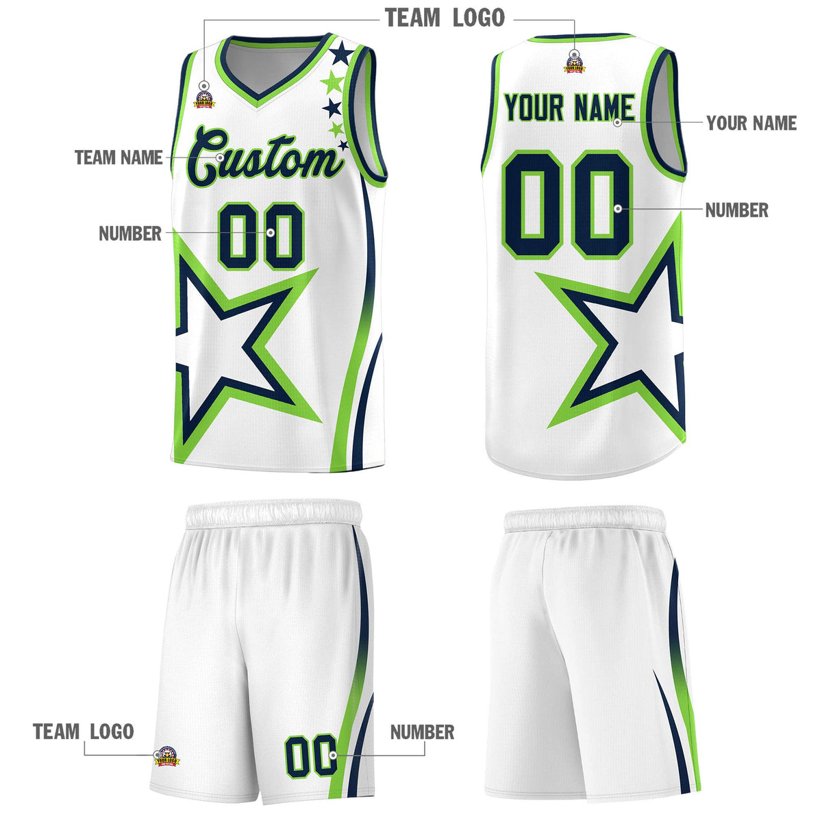 Custom Neon Green Navy-White Side Two-Tone Classic Sports Uniform Basketball Jersey |KXKSHOP