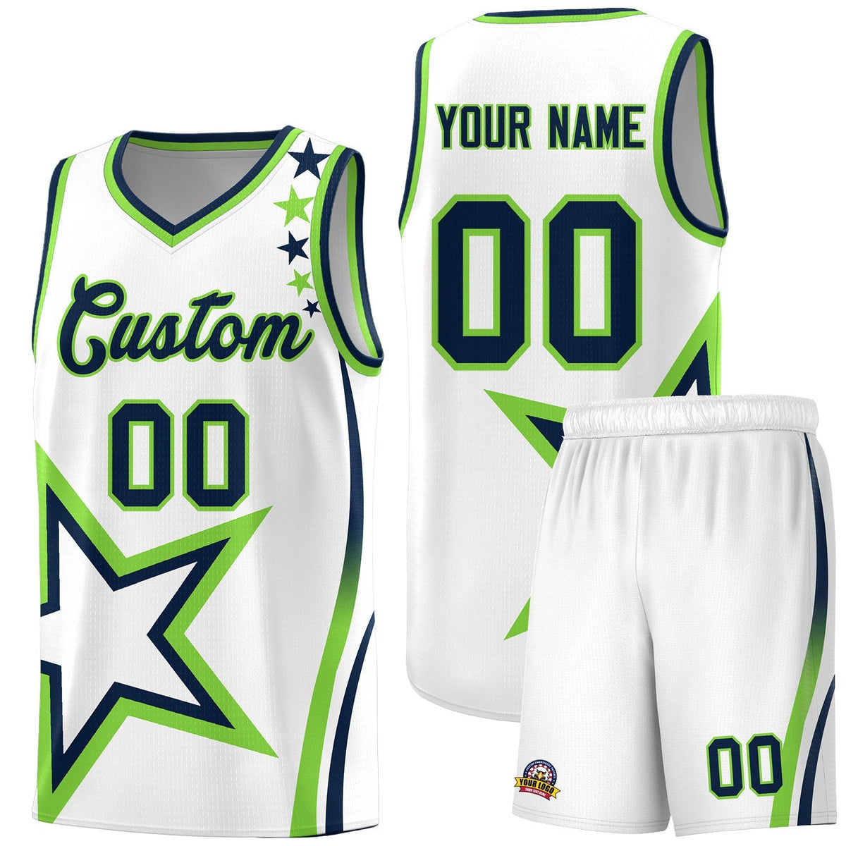Custom Neon Green Navy-White Side Two-Tone Classic Sports Uniform Basketball Jersey |KXKSHOP