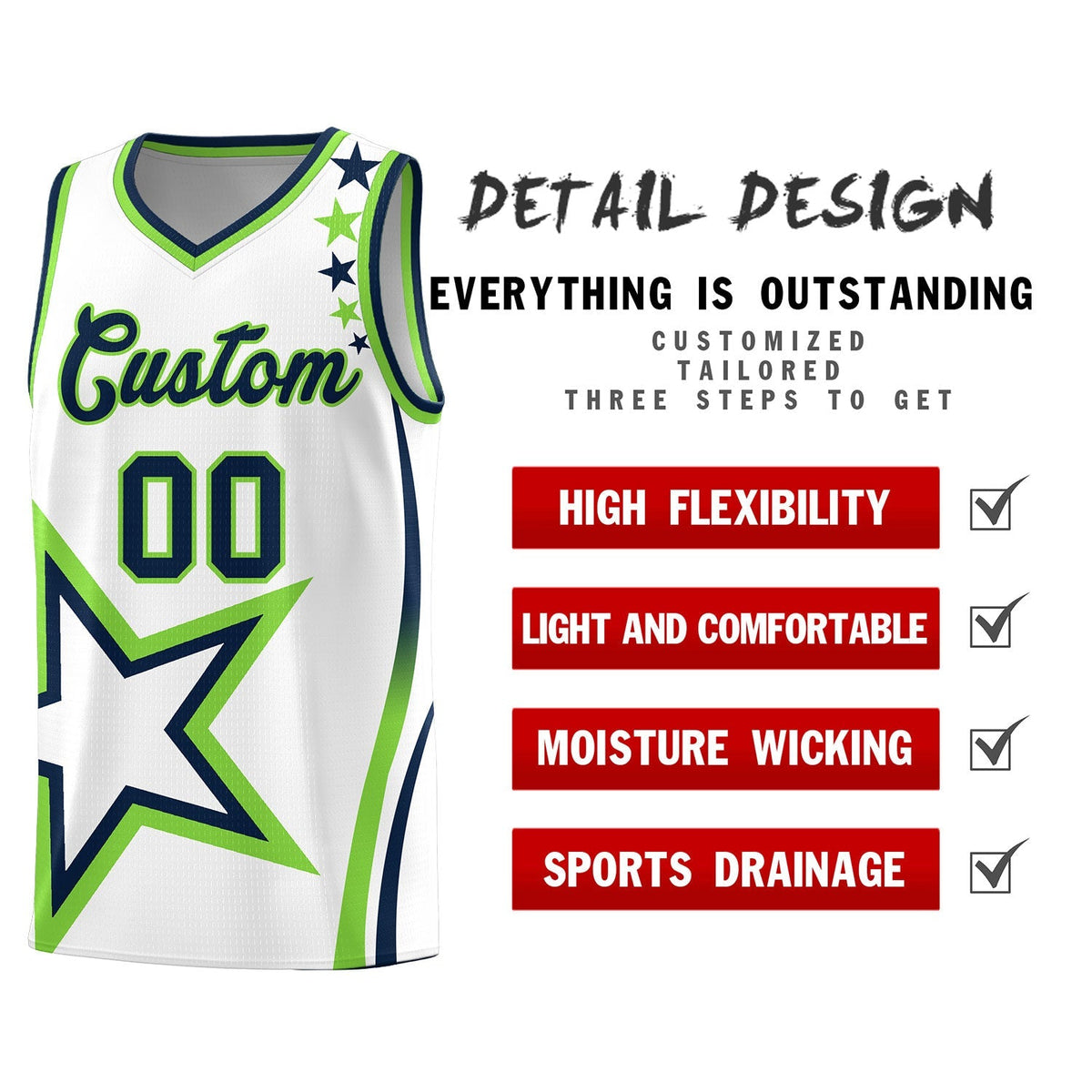 Custom Neon Green Navy-White Side Two-Tone Classic Sports Uniform Basketball Jersey |KXKSHOP