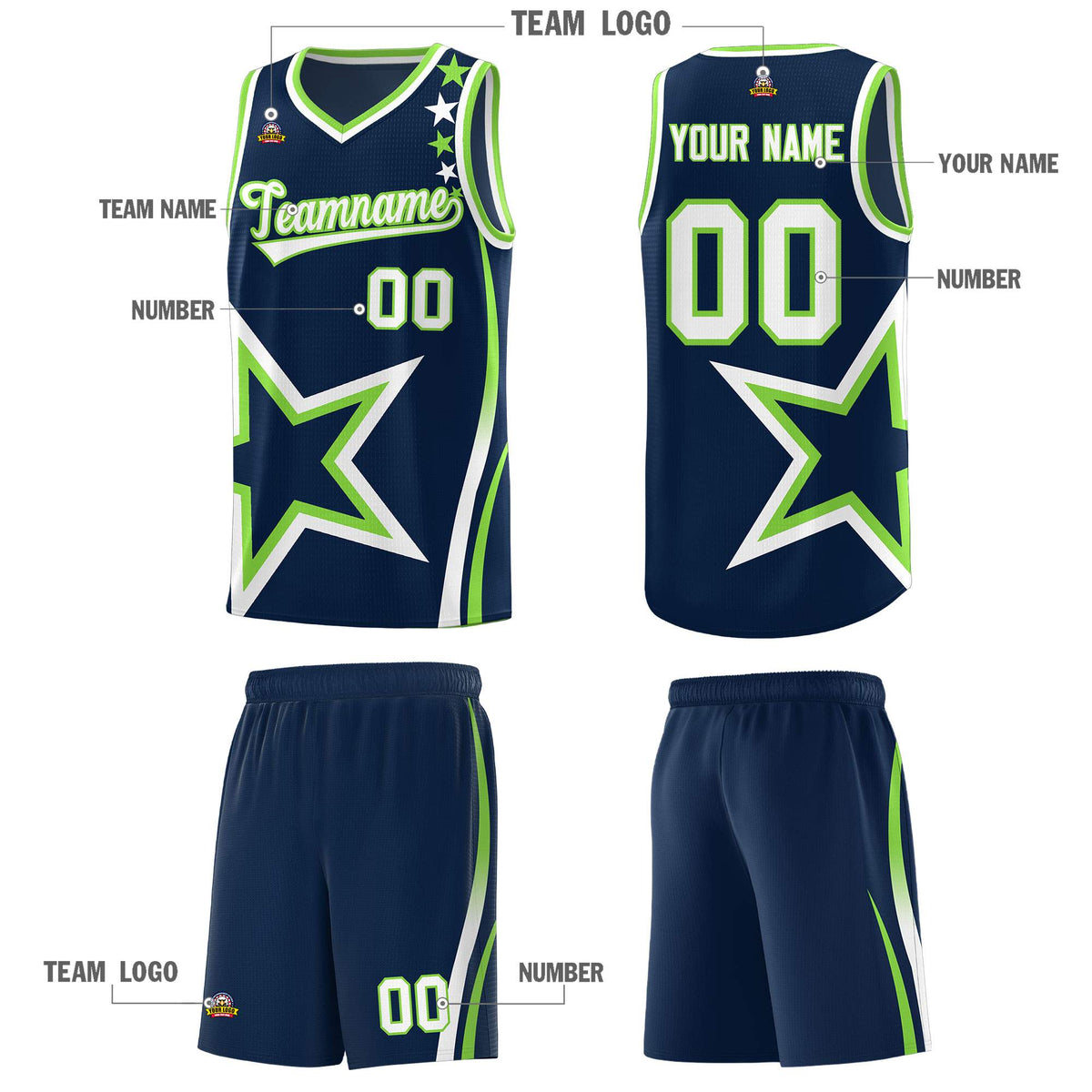 Custom Neon Green Navy-White Side Two-Tone Classic Sports Uniform Basketball Jersey |KXKSHOP