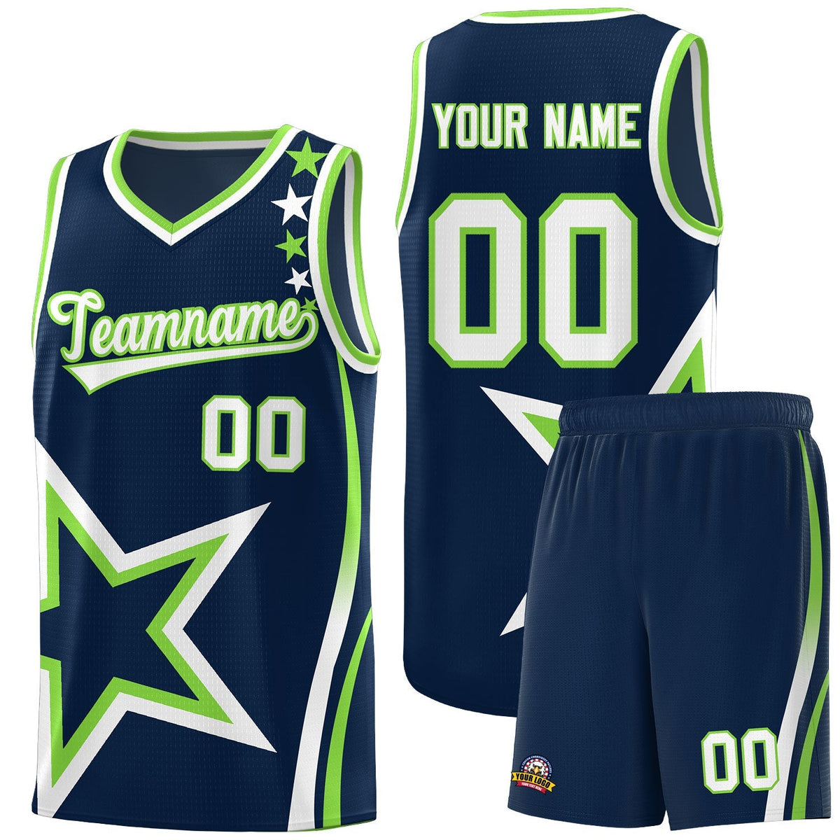 Custom Neon Green Navy-White Side Two-Tone Classic Sports Uniform Basketball Jersey |KXKSHOP