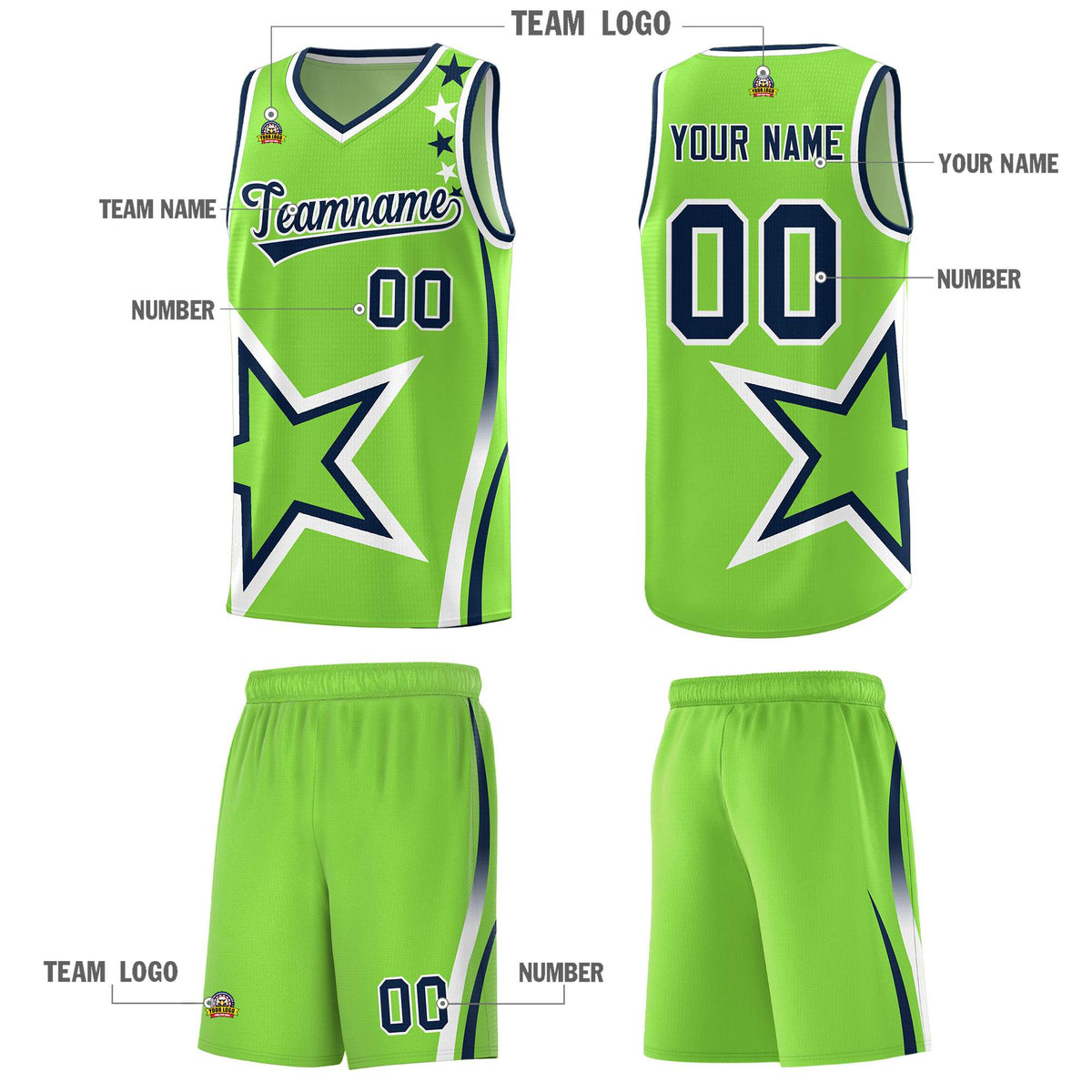 Custom Neon Green Navy-White Side Two-Tone Classic Sports Uniform Basketball Jersey |KXKSHOP