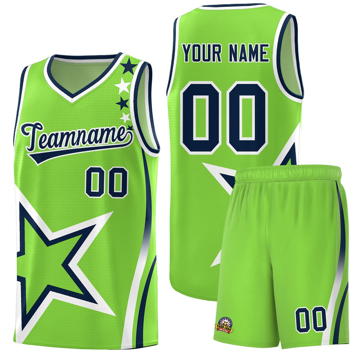 Custom Neon Green Navy-White Side Two-Tone Classic Sports Uniform Basketball Jersey |KXKSHOP