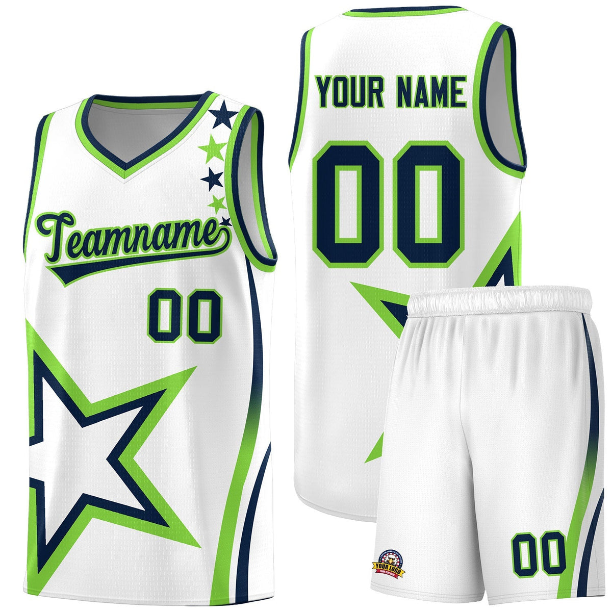 Custom Neon Green Navy-White Side Two-Tone Classic Sports Uniform Basketball Jersey |KXKSHOP