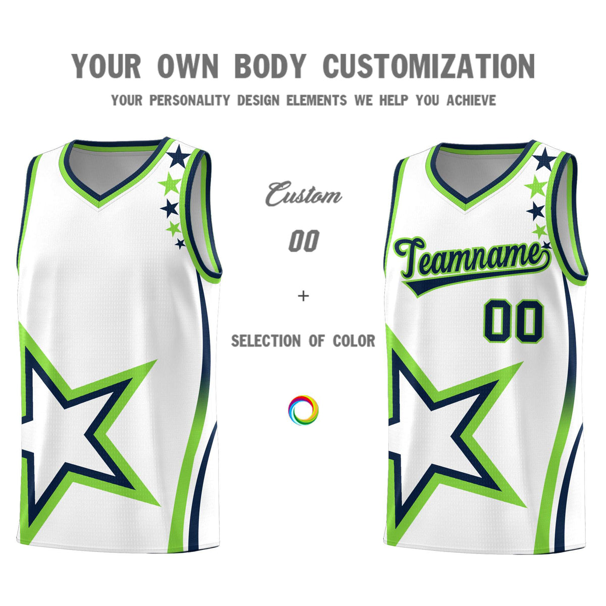 Custom Neon Green Navy-White Side Two-Tone Classic Sports Uniform Basketball Jersey |KXKSHOP