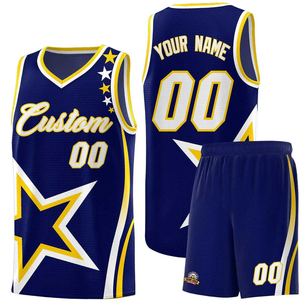 Custom Navy Shoulder Stars Graffiti Pattern Kits Basketball Jersey |KXKSHOP