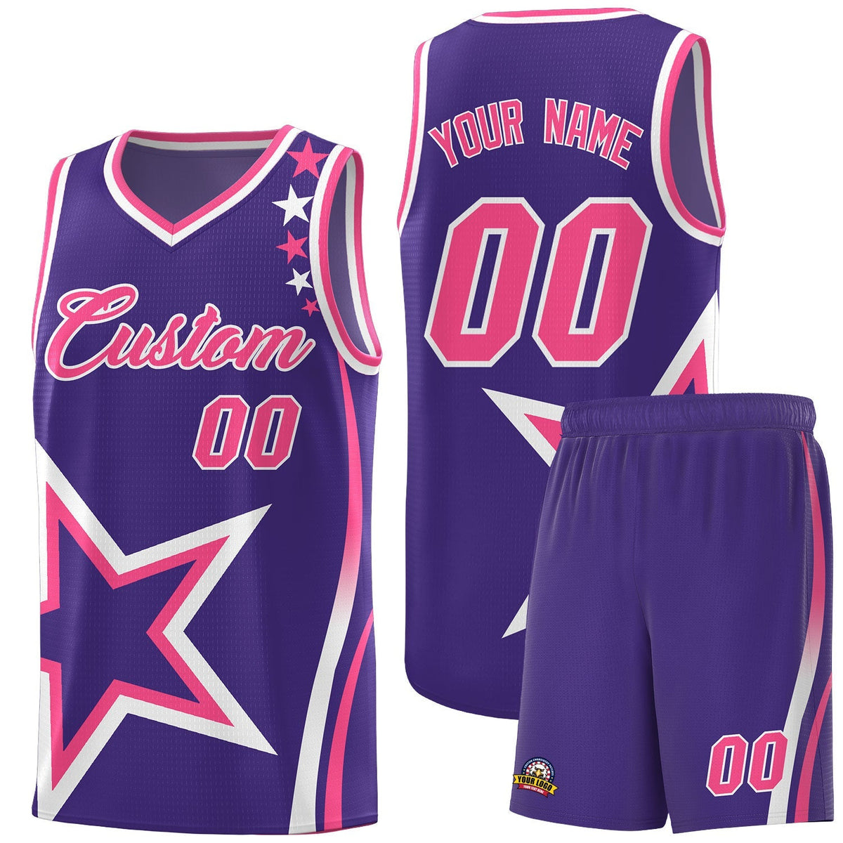 Custom Purple Shoulder Stars Graffiti Pattern Kits Basketball Jersey |KXKSHOP