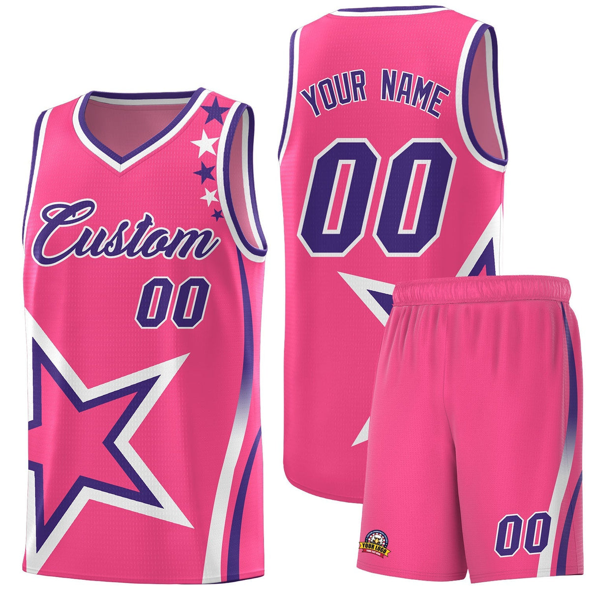 Custom Pink Shoulder Stars Graffiti Pattern Kits Basketball Jersey |KXKSHOP