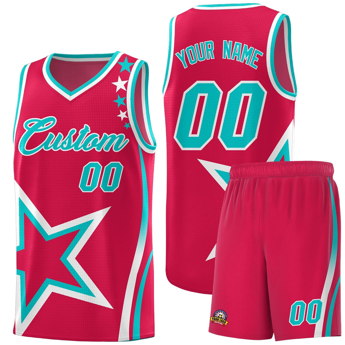 Custom Red Shoulder Stars Graffiti Pattern Kits Basketball Jersey |KXKSHOP