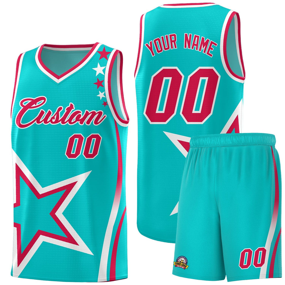 Custom Aqua Shoulder Stars Graffiti Pattern Kits Basketball Jersey |KXKSHOP
