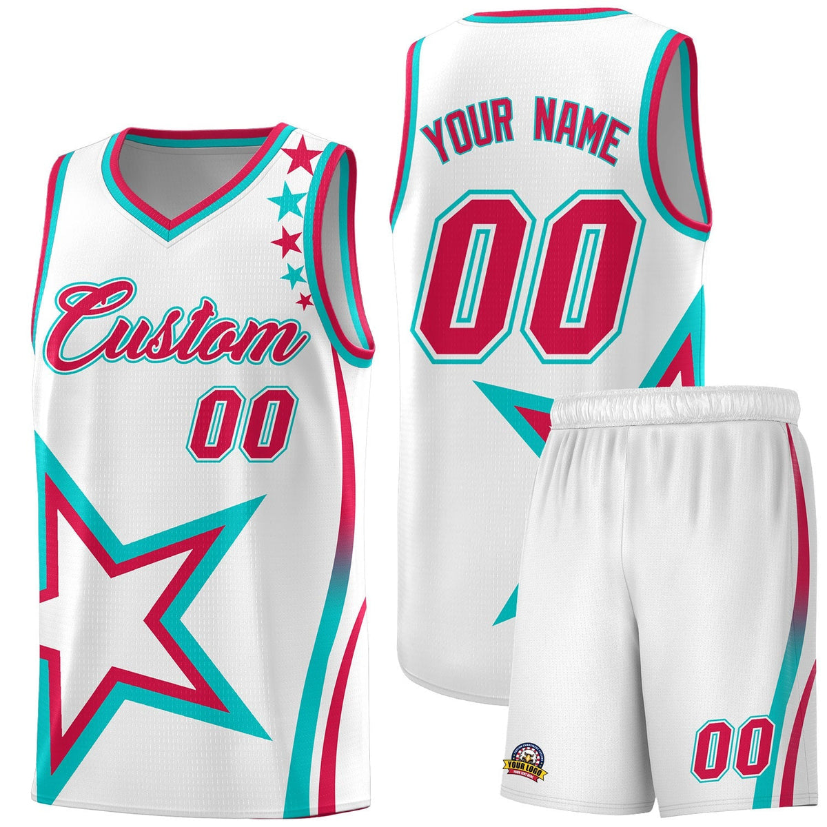 Custom White Shoulder Stars Graffiti Pattern Kits Basketball Jersey |KXKSHOP