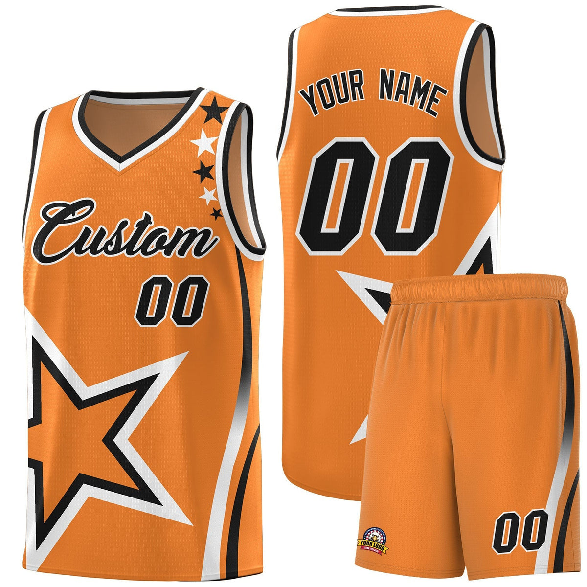 Custom Gold Orange Shoulder Stars Graffiti Pattern Kits Basketball Jersey |KXKSHOP