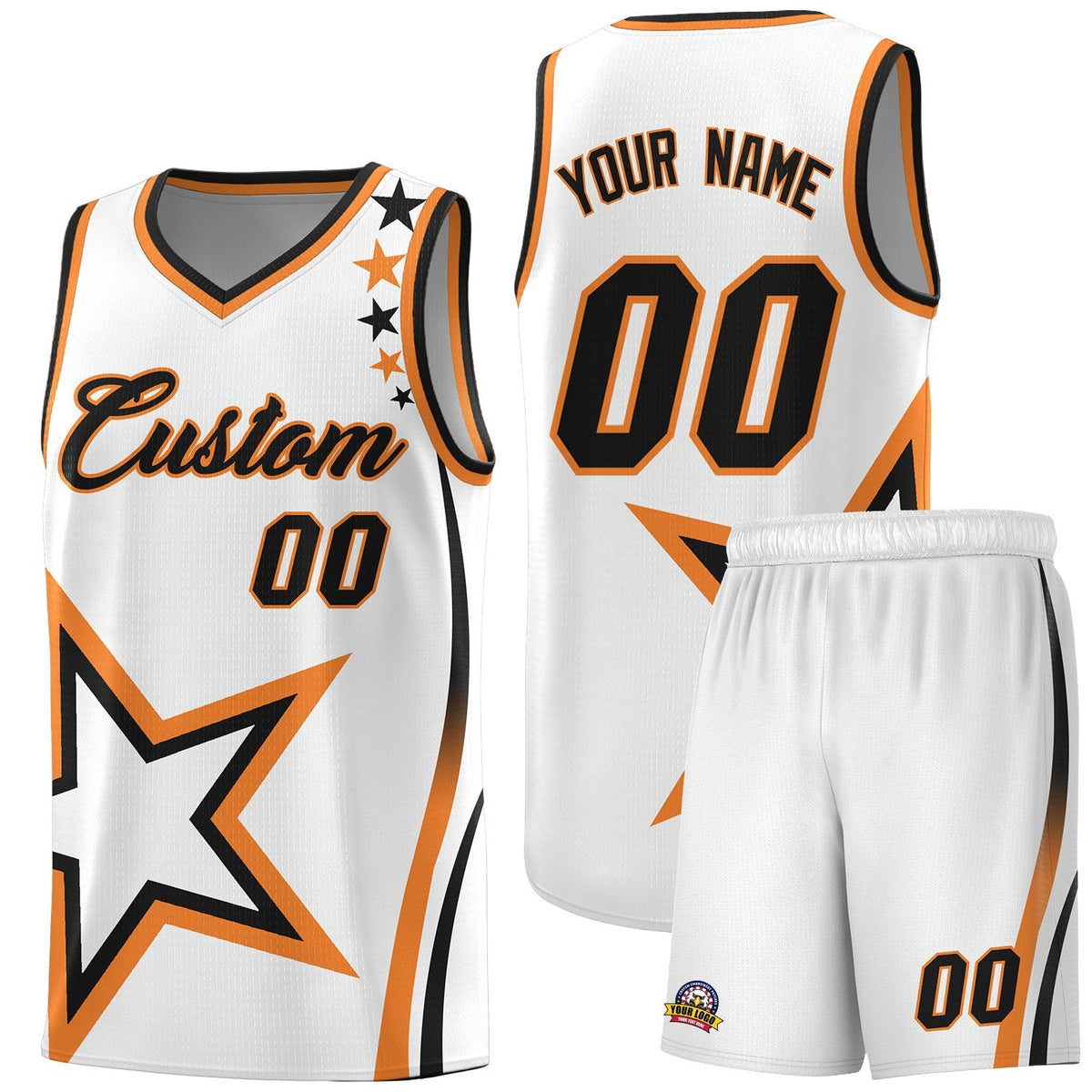 Custom White Shoulder Stars Graffiti Pattern Kits Basketball Jersey |KXKSHOP