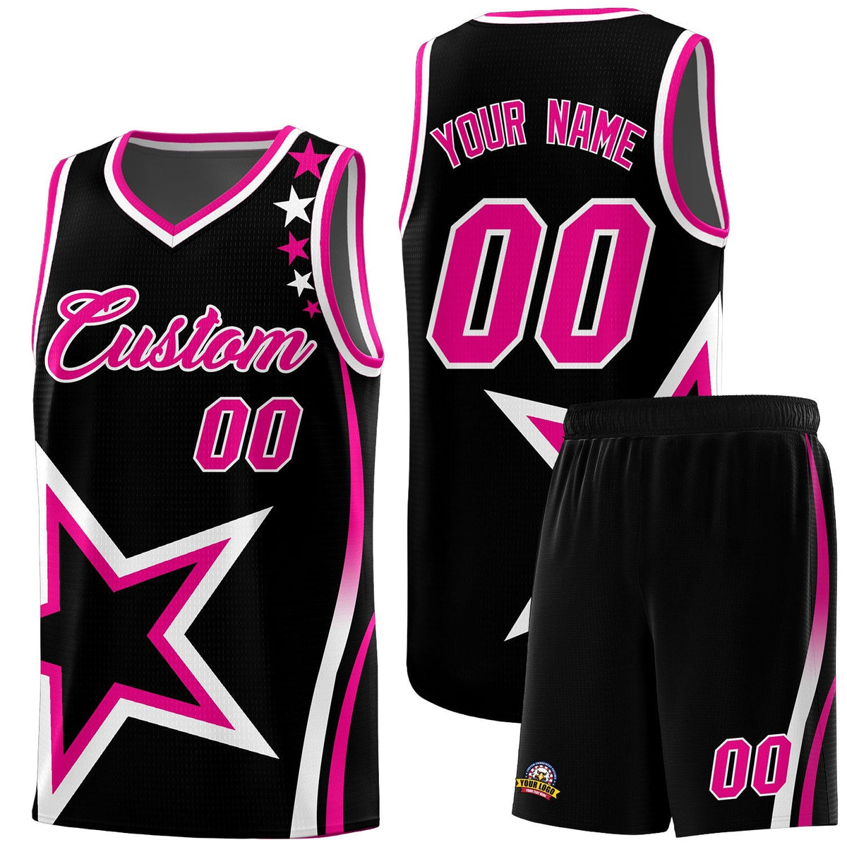 Custom Black Shoulder Stars Graffiti Pattern Kits Basketball Jersey |KXKSHOP