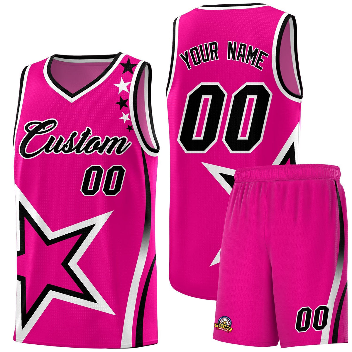 Custom Pink Shoulder Stars Graffiti Pattern Kits Basketball Jersey |KXKSHOP
