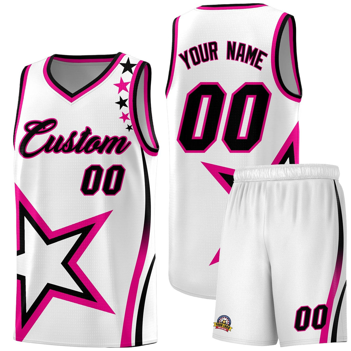 Custom White Shoulder Stars Graffiti Pattern Kits Basketball Jersey |KXKSHOP