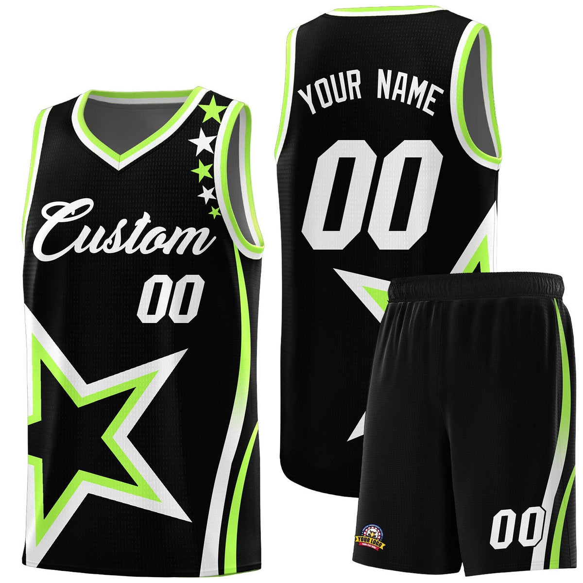 Custom Black Shoulder Stars Graffiti Pattern Kits Basketball Jersey |KXKSHOP