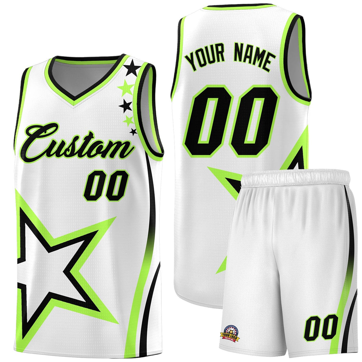Custom White Shoulder Stars Graffiti Pattern Kits Basketball Jersey |KXKSHOP