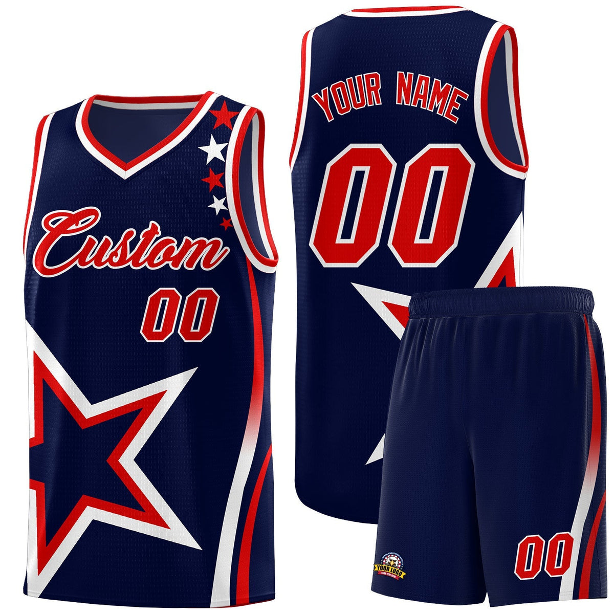Custom Navy Shoulder Stars Graffiti Pattern Kits Basketball Jersey |KXKSHOP