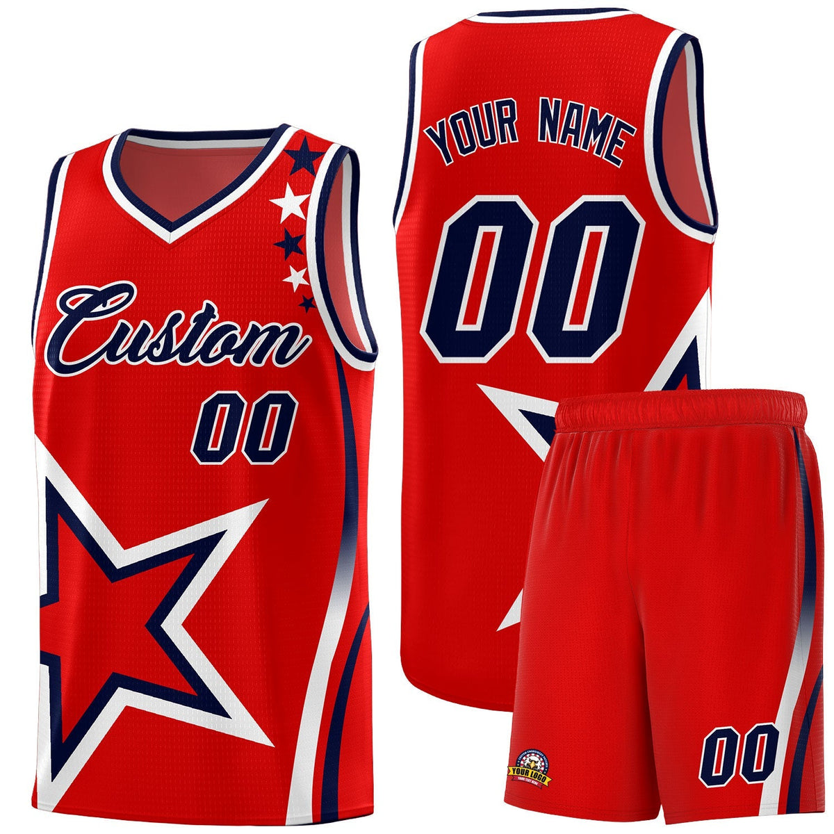 Custom Red Shoulder Stars Graffiti Pattern Kits Basketball Jersey |KXKSHOP