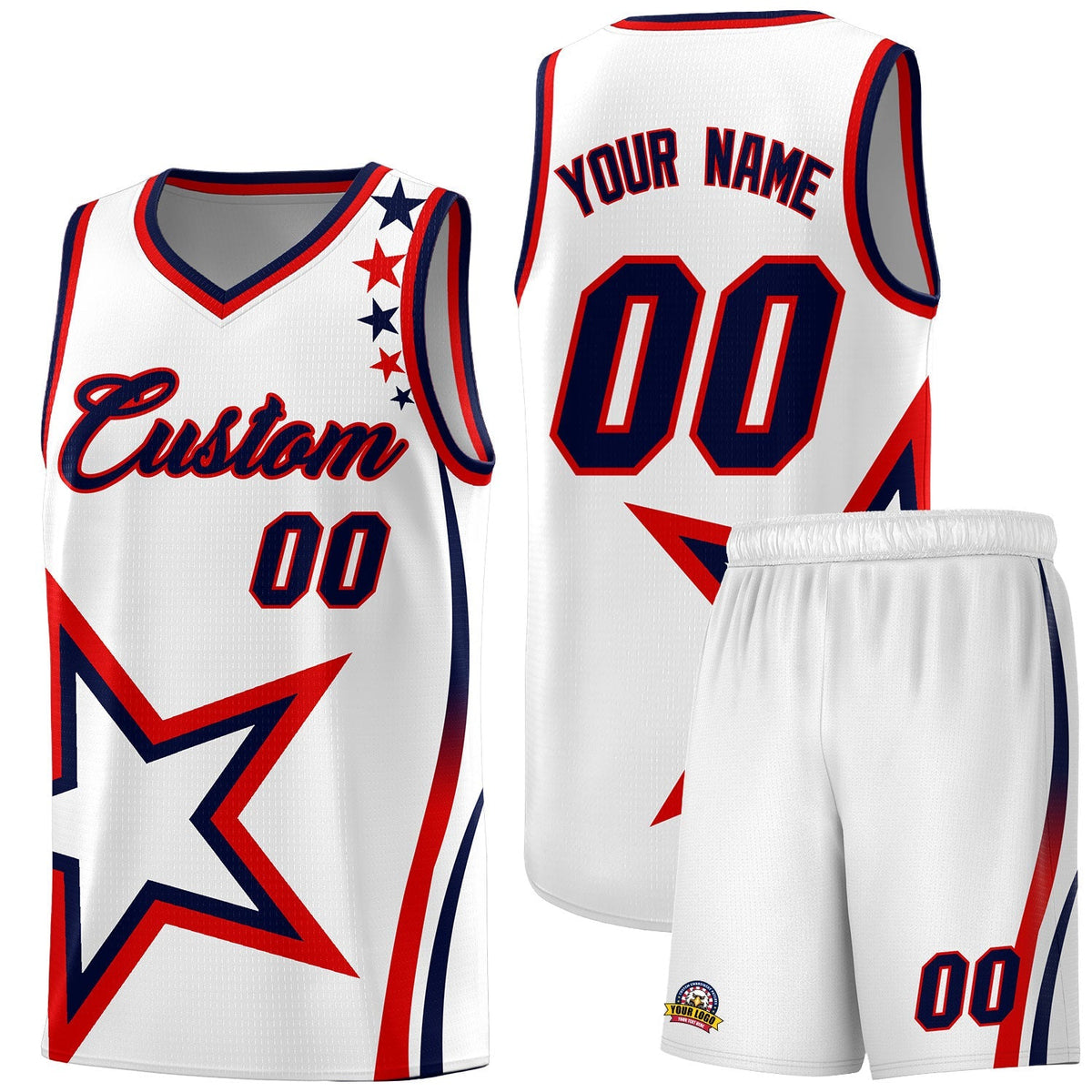Custom White Shoulder Stars Graffiti Pattern Kits Basketball Jersey |KXKSHOP