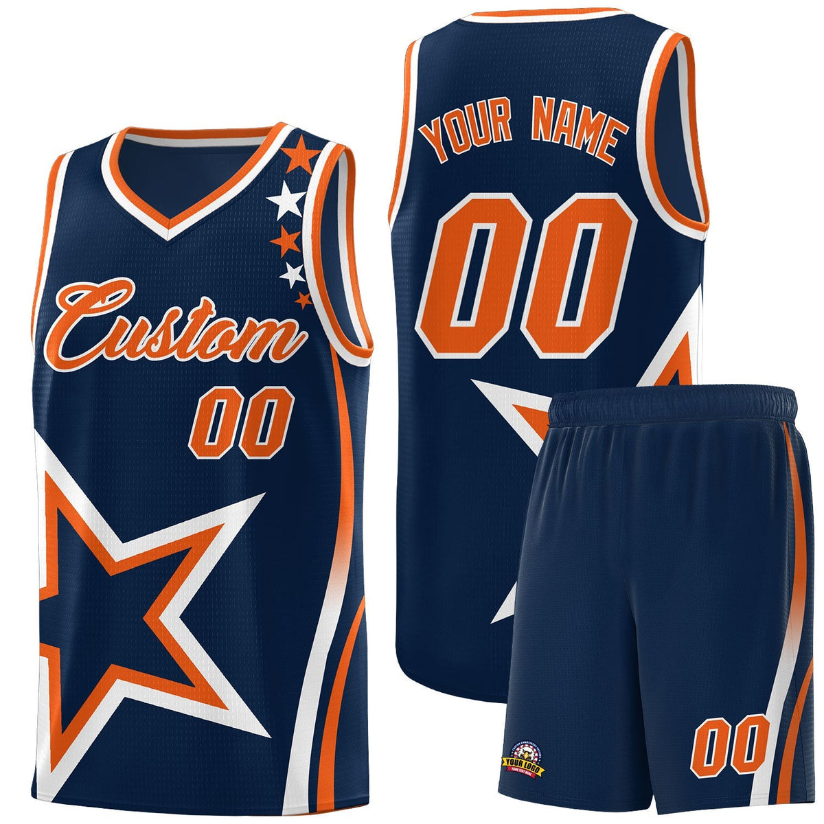 Custom Navy Shoulder Stars Graffiti Pattern Kits Basketball Jersey |KXKSHOP