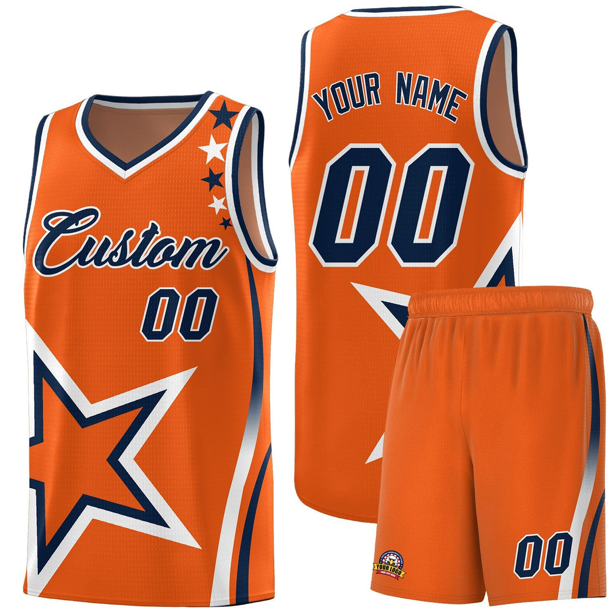 Custom Gold Orange Shoulder Stars Graffiti Pattern Kits Basketball Jersey |KXKSHOP