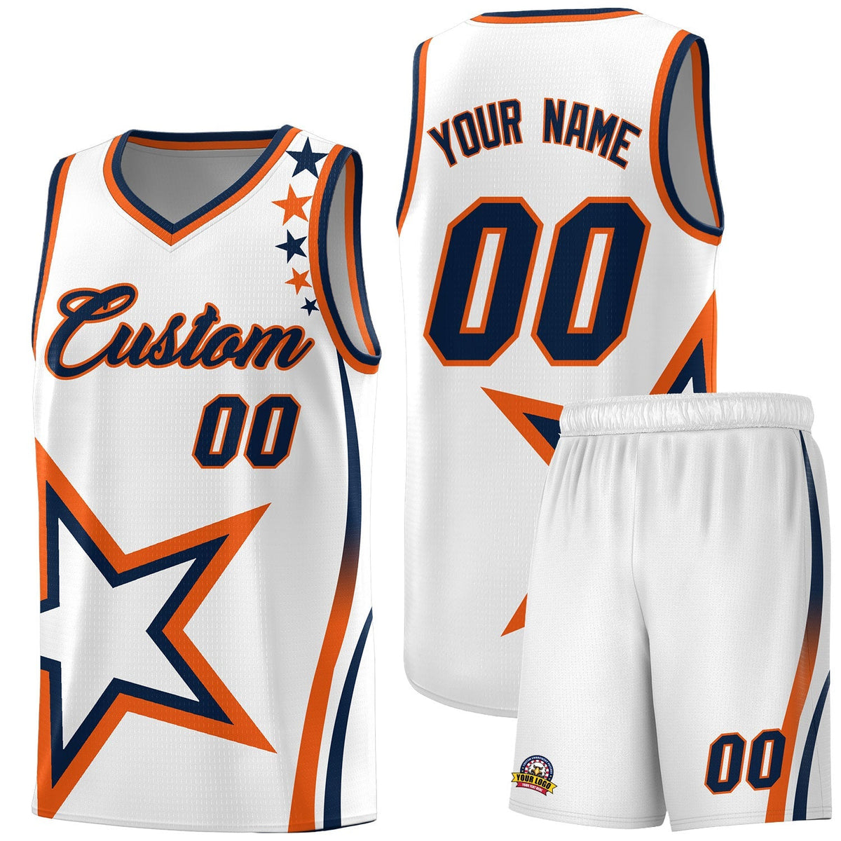 Custom White Shoulder Stars Graffiti Pattern Kits Basketball Jersey |KXKSHOP