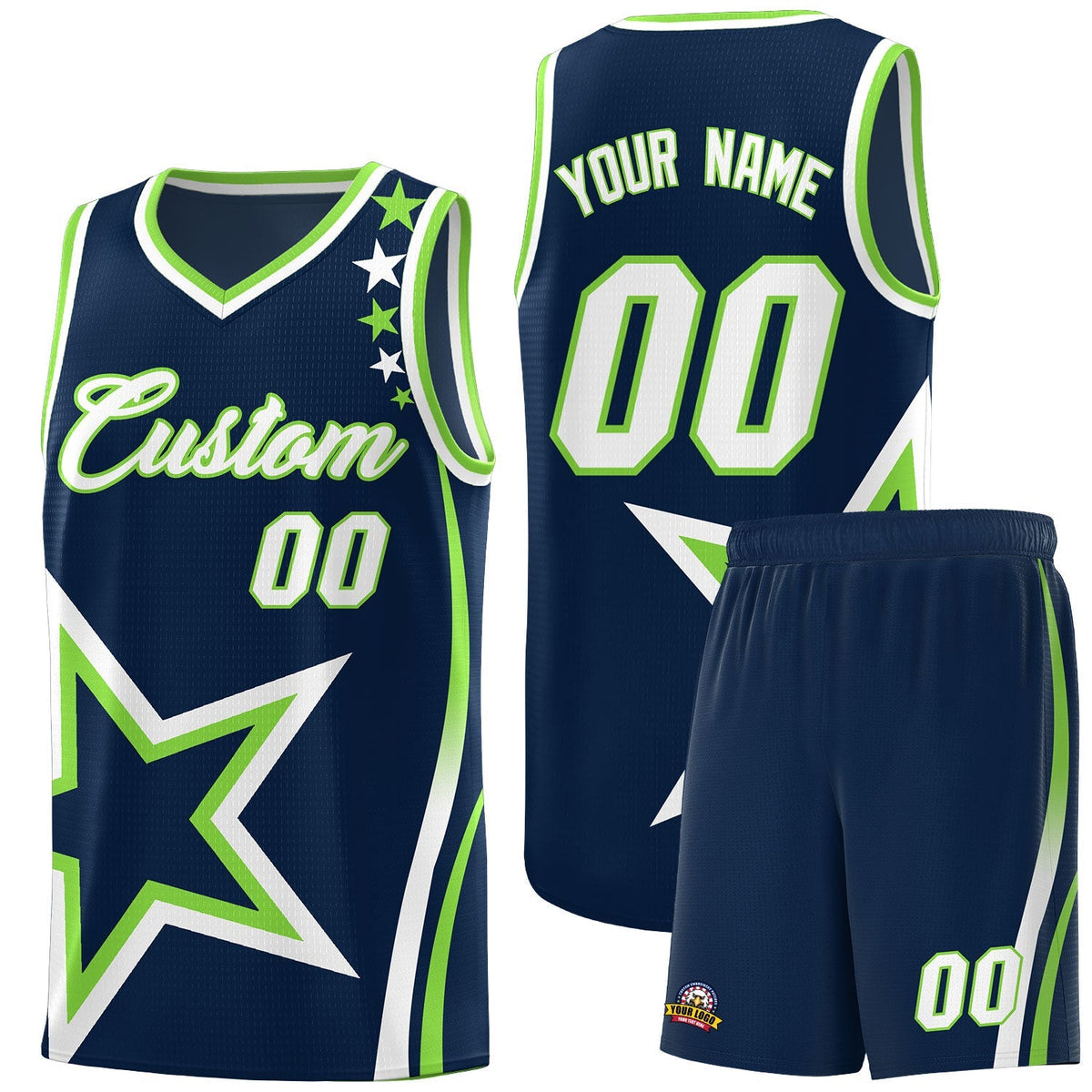 Custom Navy Shoulder Stars Graffiti Pattern Kits Basketball Jersey |KXKSHOP