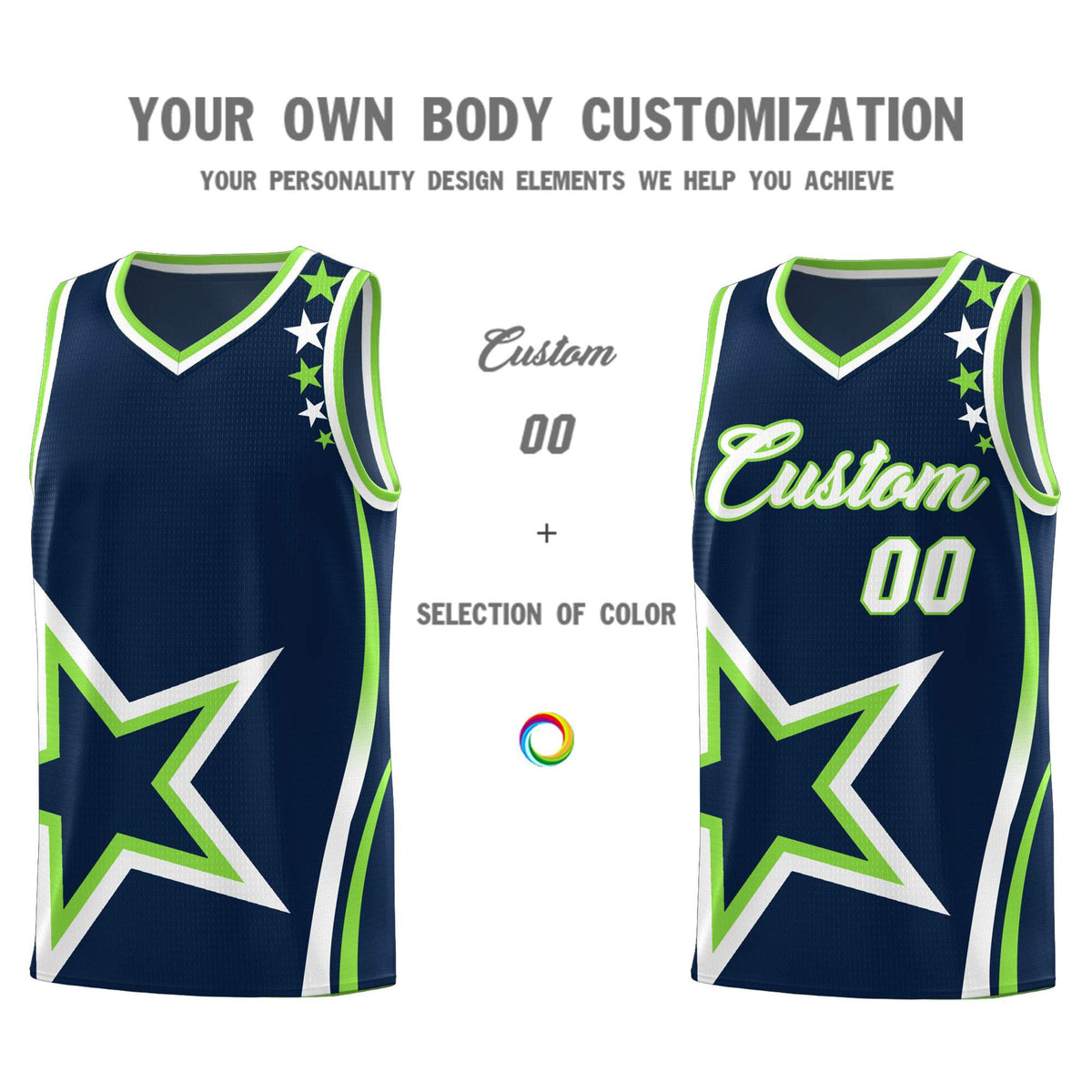 Custom Neon Green Navy-White Side Two-Tone Classic Sports Uniform Basketball Jersey |KXKSHOP