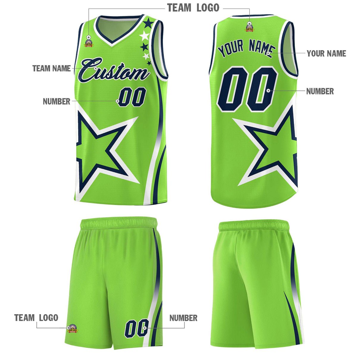 Custom Neon Green Navy-White Side Two-Tone Classic Sports Uniform Basketball Jersey |KXKSHOP