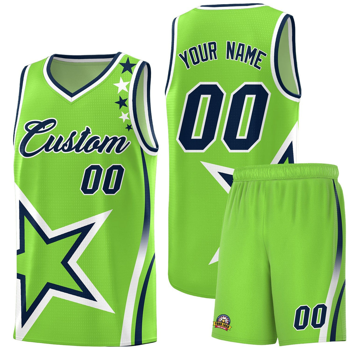 Custom Neon Green Shoulder Stars Graffiti Pattern Kits Basketball Jersey |KXKSHOP