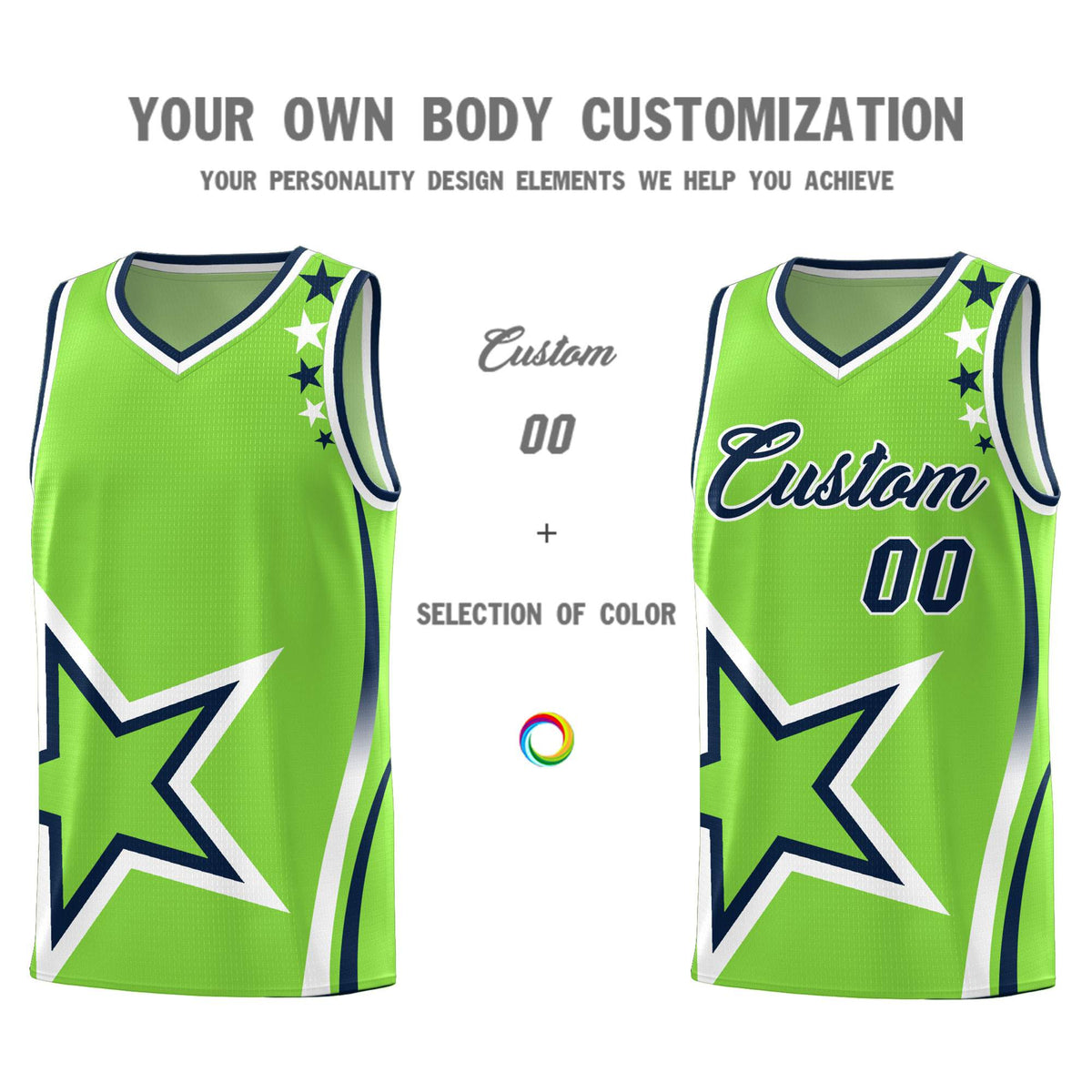 Custom Neon Green Navy-White Side Two-Tone Classic Sports Uniform Basketball Jersey |KXKSHOP