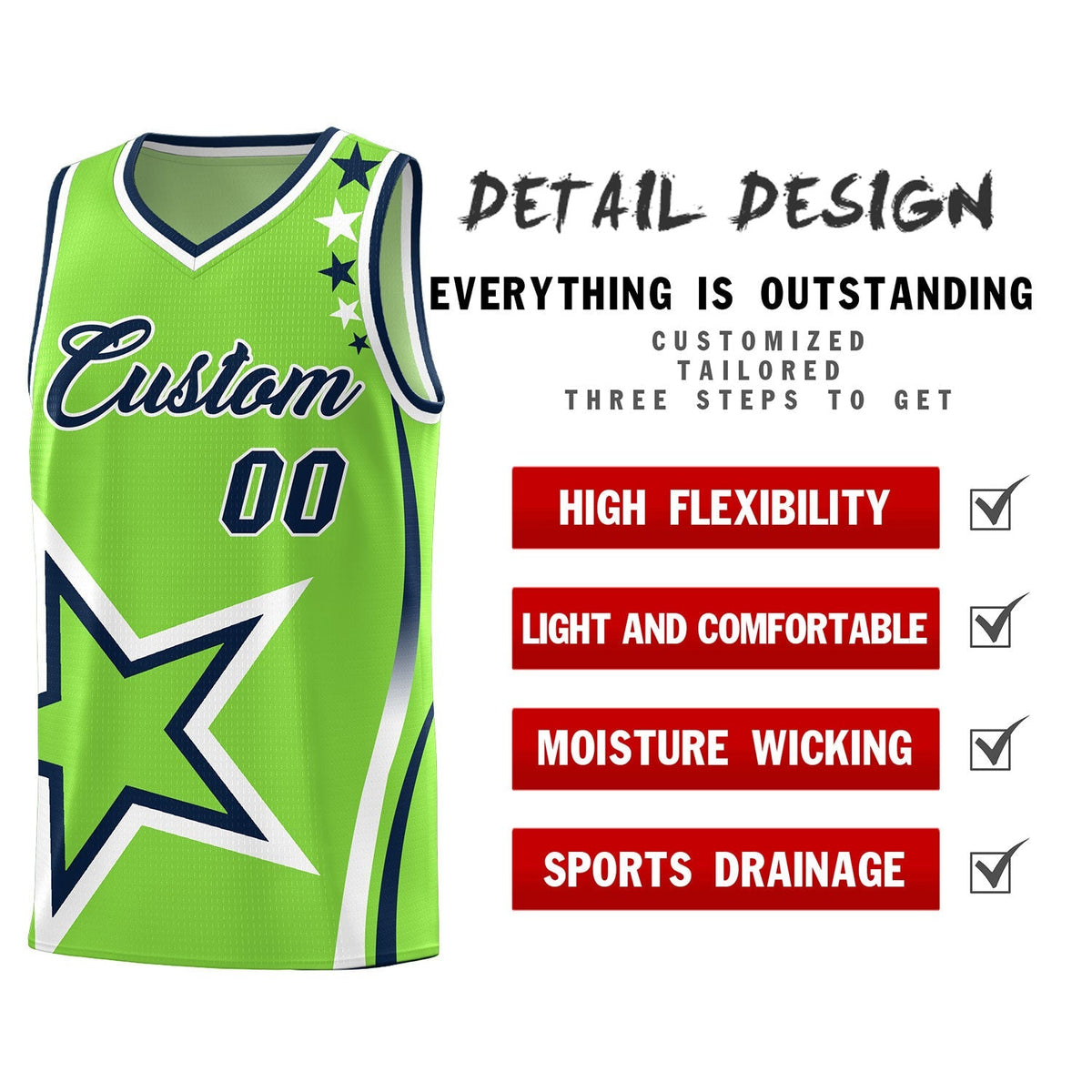 Custom Neon Green Navy-White Side Two-Tone Classic Sports Uniform Basketball Jersey |KXKSHOP