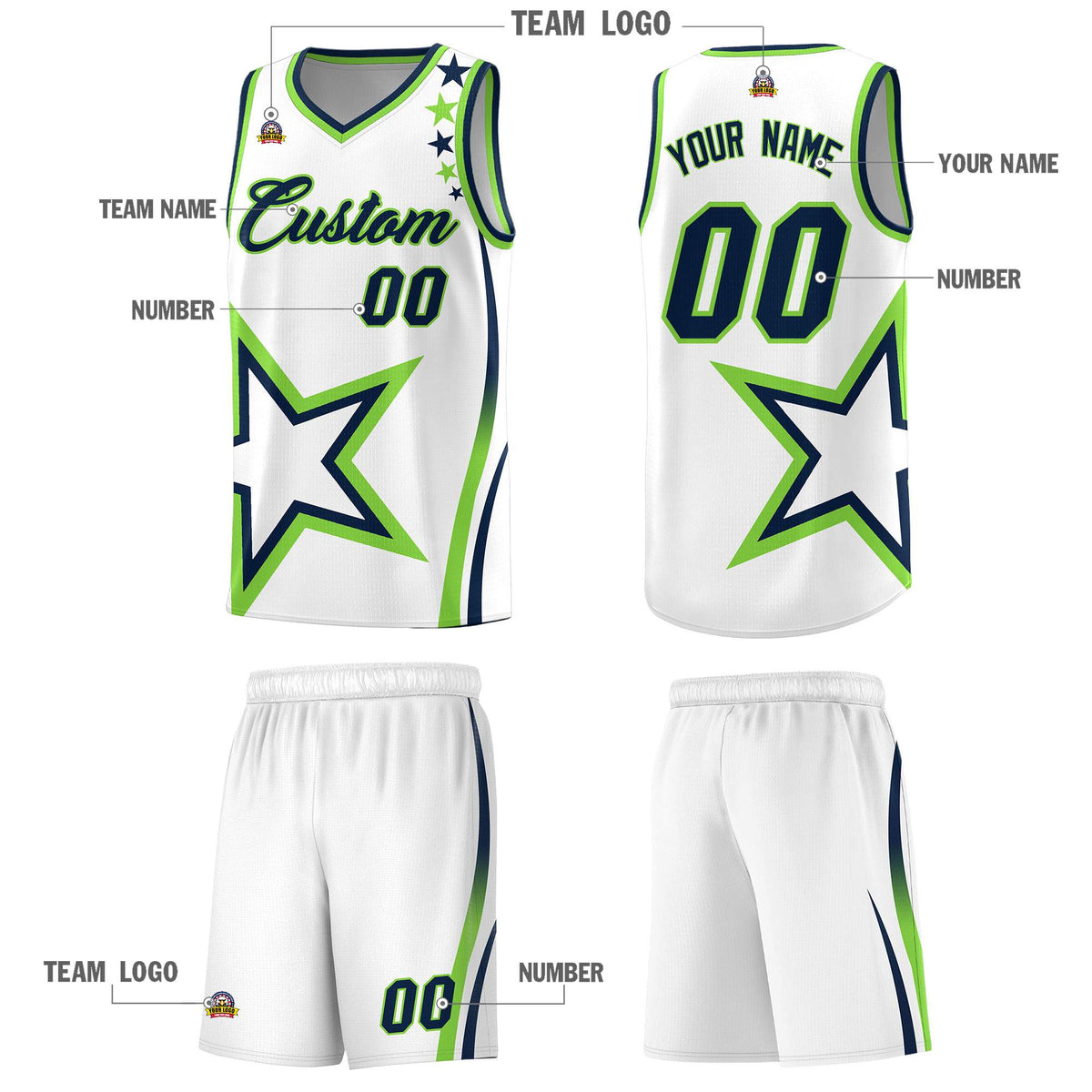 Custom Neon Green Navy-White Side Two-Tone Classic Sports Uniform Basketball Jersey |KXKSHOP