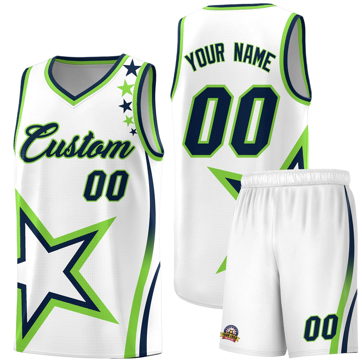 Custom White Shoulder Stars Graffiti Pattern Kits Basketball Jersey |KXKSHOP