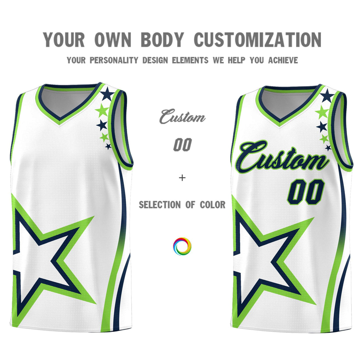 Custom Neon Green Navy-White Side Two-Tone Classic Sports Uniform Basketball Jersey |KXKSHOP
