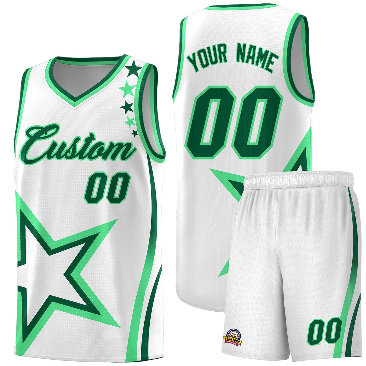 Custom White Shoulder Stars Graffiti Pattern Kits Basketball Jersey |KXKSHOP