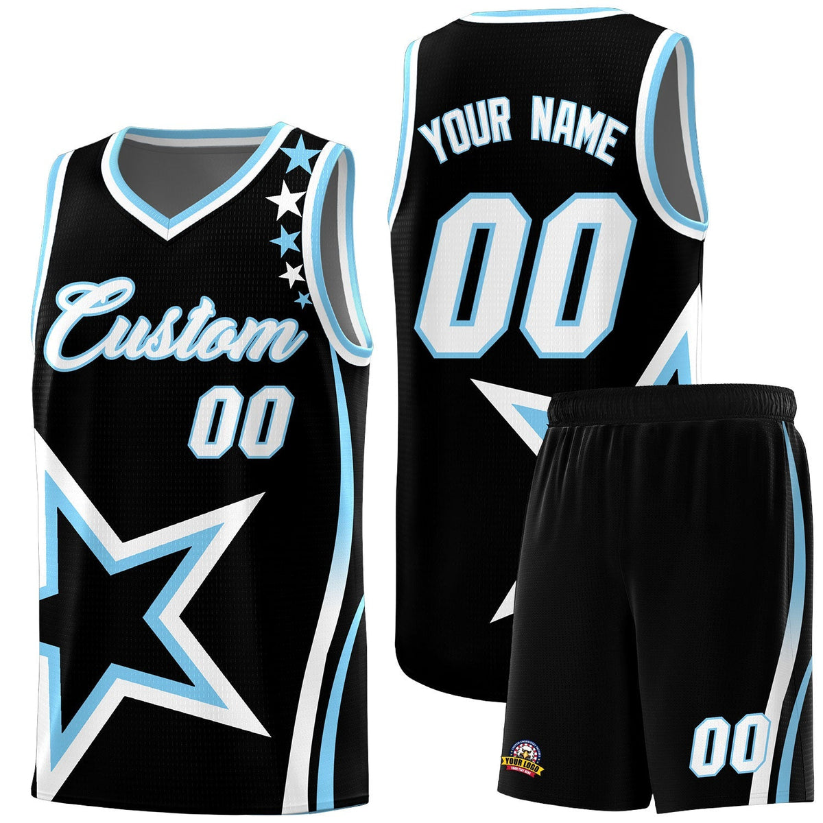 Custom Black Shoulder Stars Graffiti Pattern Kits Basketball Jersey |KXKSHOP