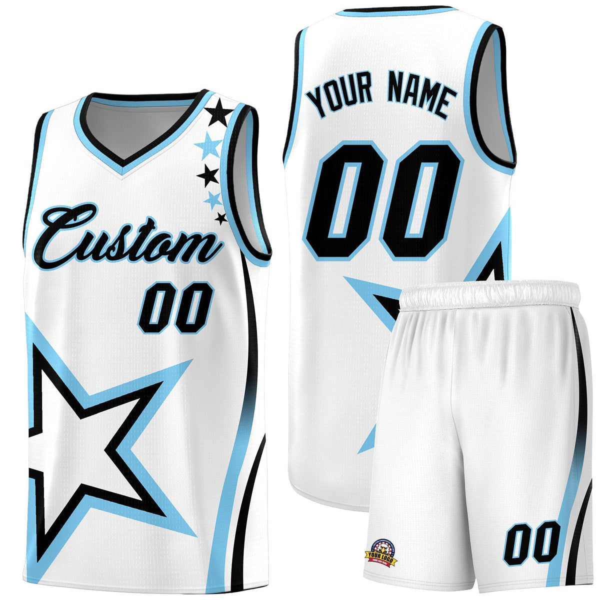 Custom White Shoulder Stars Graffiti Pattern Kits Basketball Jersey |KXKSHOP