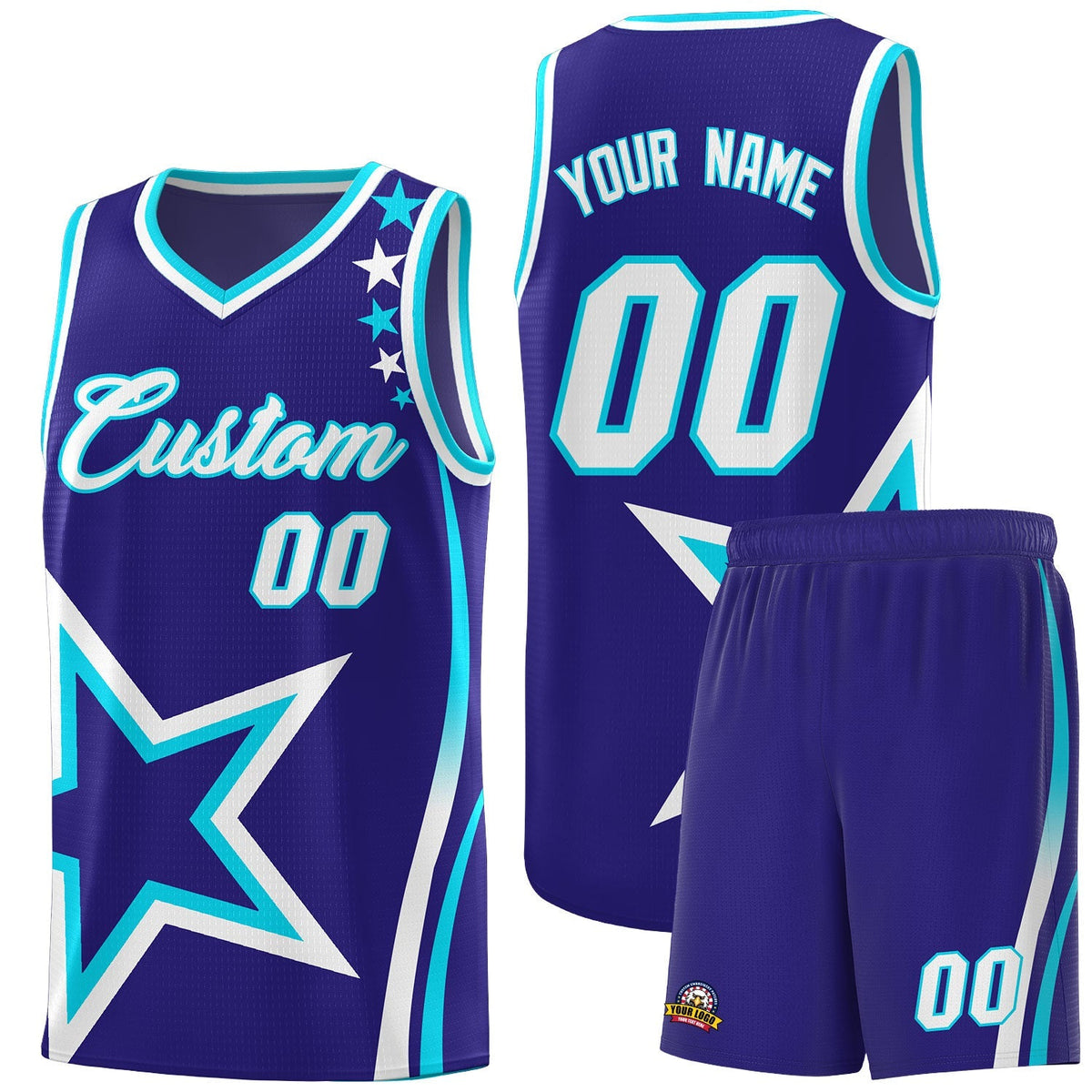 Custom Navy Shoulder Stars Graffiti Pattern Kits Basketball Jersey |KXKSHOP