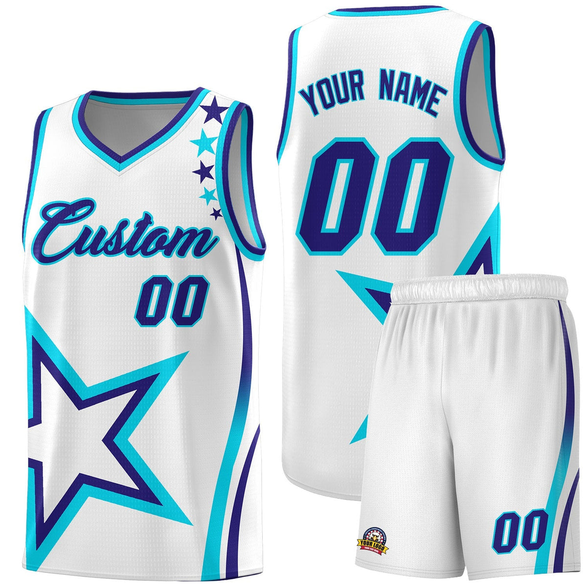 Custom White Shoulder Stars Graffiti Pattern Kits Basketball Jersey |KXKSHOP