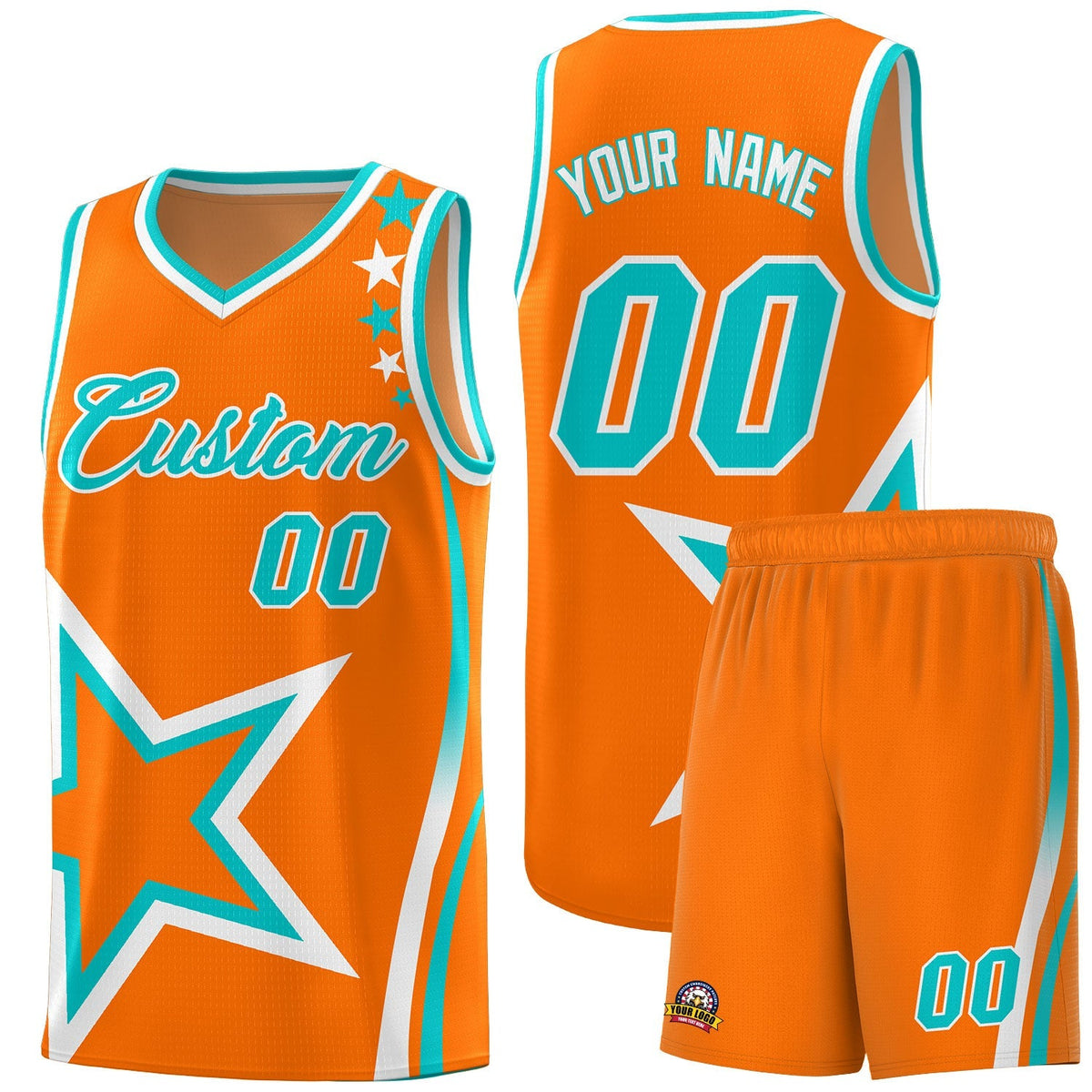 Custom Orange Shoulder Stars Graffiti Pattern Kits Basketball Jersey |KXKSHOP