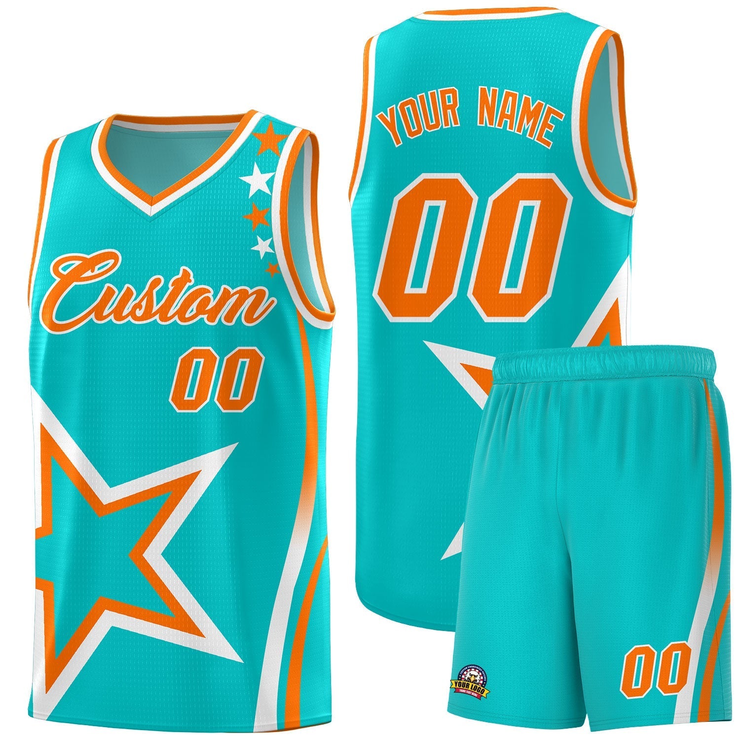 Custom Aqua Shoulder Stars Graffiti Pattern Kits Basketball Jersey |KXKSHOP