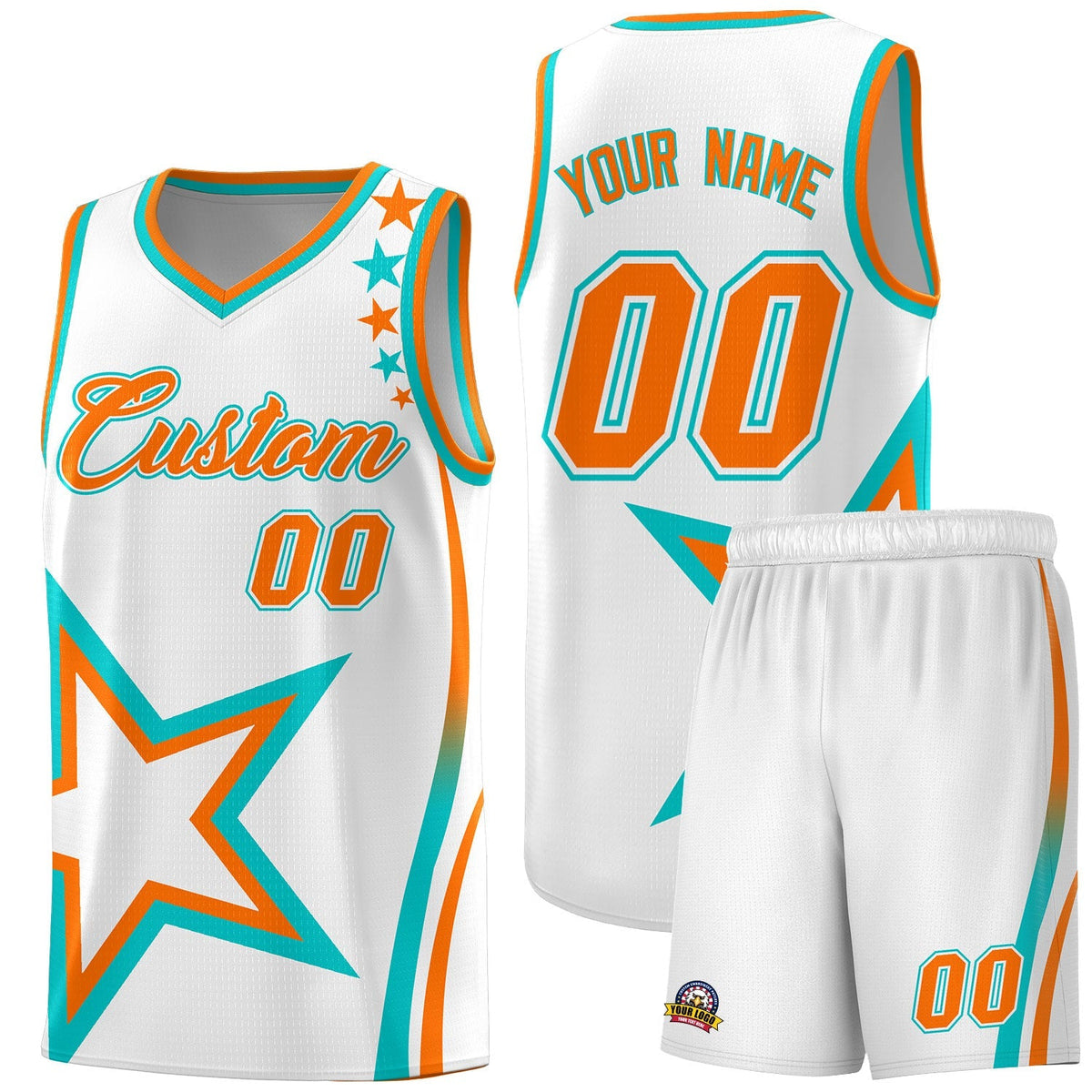 Custom White Shoulder Stars Graffiti Pattern Kits Basketball Jersey |KXKSHOP