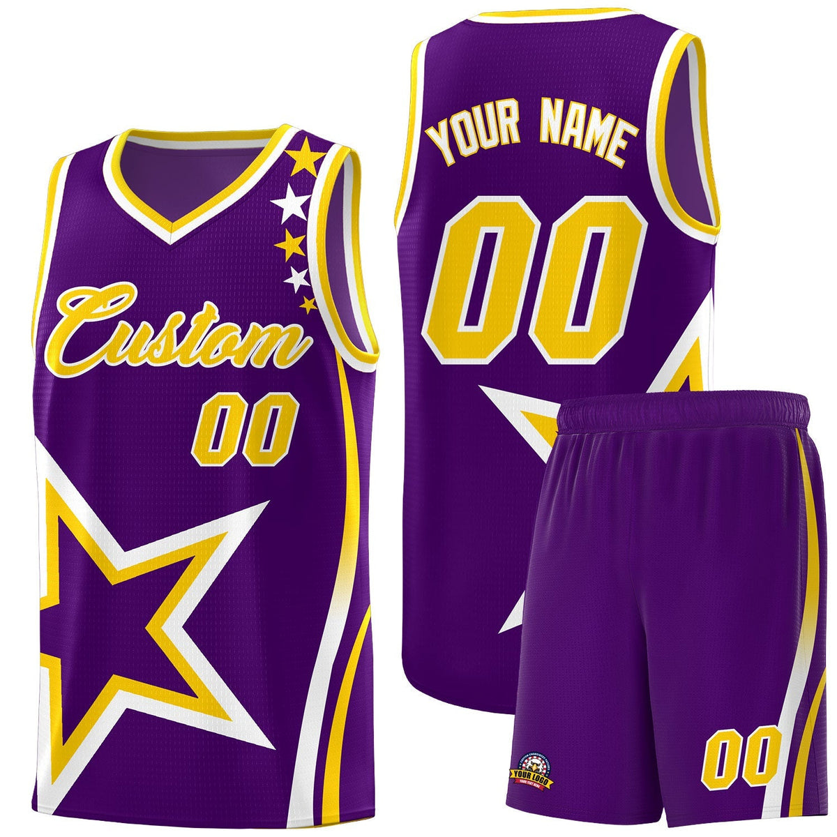Custom Purple Shoulder Stars Graffiti Pattern Kits Basketball Jersey |KXKSHOP