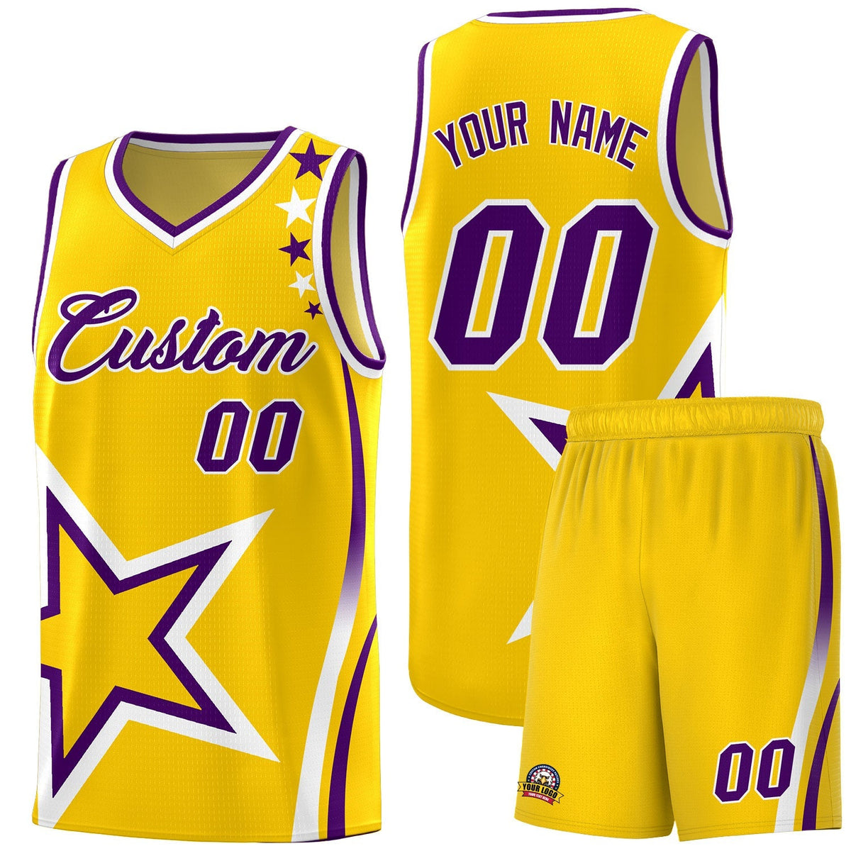 Custom Gold Shoulder Stars Graffiti Pattern Kits Basketball Jersey |KXKSHOP