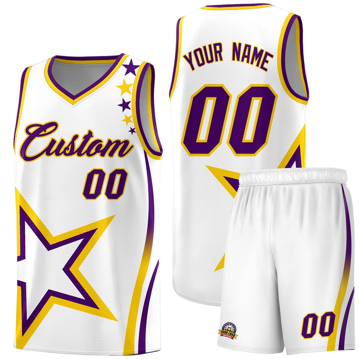 Custom White Shoulder Stars Graffiti Pattern Kits Basketball Jersey |KXKSHOP
