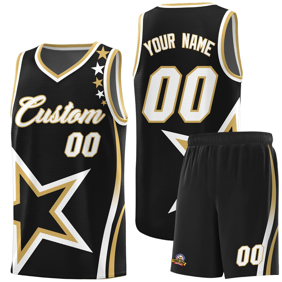 Custom Black Shoulder Stars Graffiti Pattern Kits Basketball Jersey |KXKSHOP