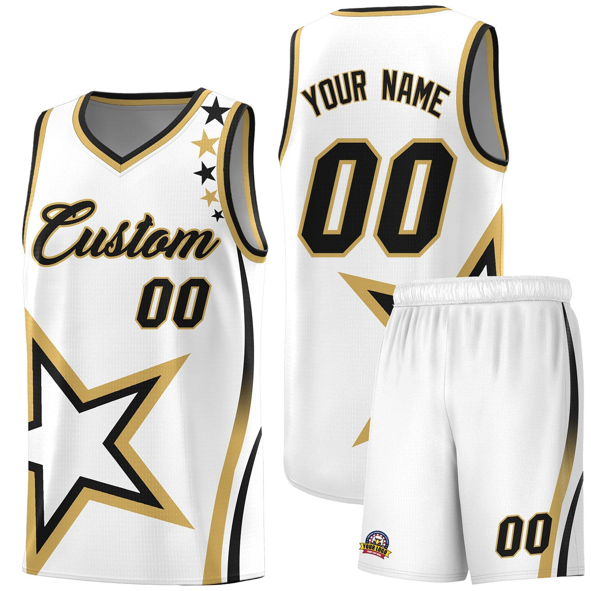 Custom White Shoulder Stars Graffiti Pattern Kits Basketball Jersey |KXKSHOP
